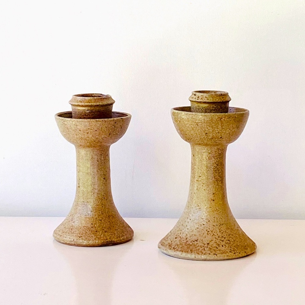 SOLD Pair of VTG Stone Speckled Ceramic Candle Holders